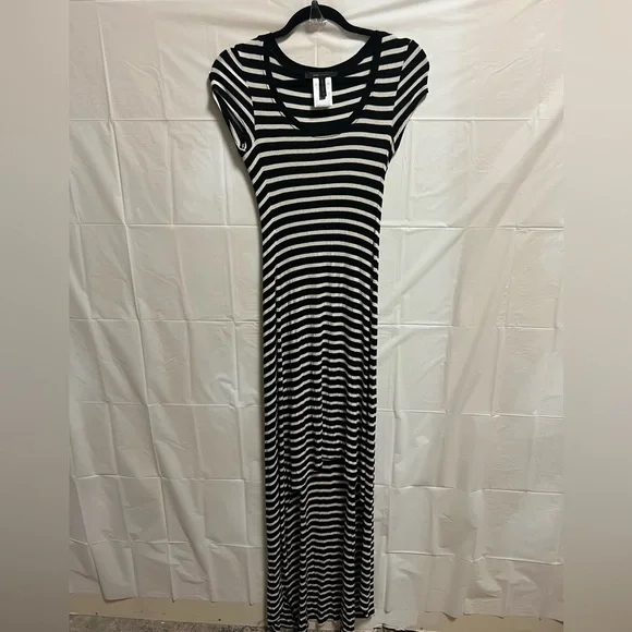 bcbg white and black striped dress ROMA OFF SHOULDER LONG SLEEVE MINI DRESS- Jet Black main image 1